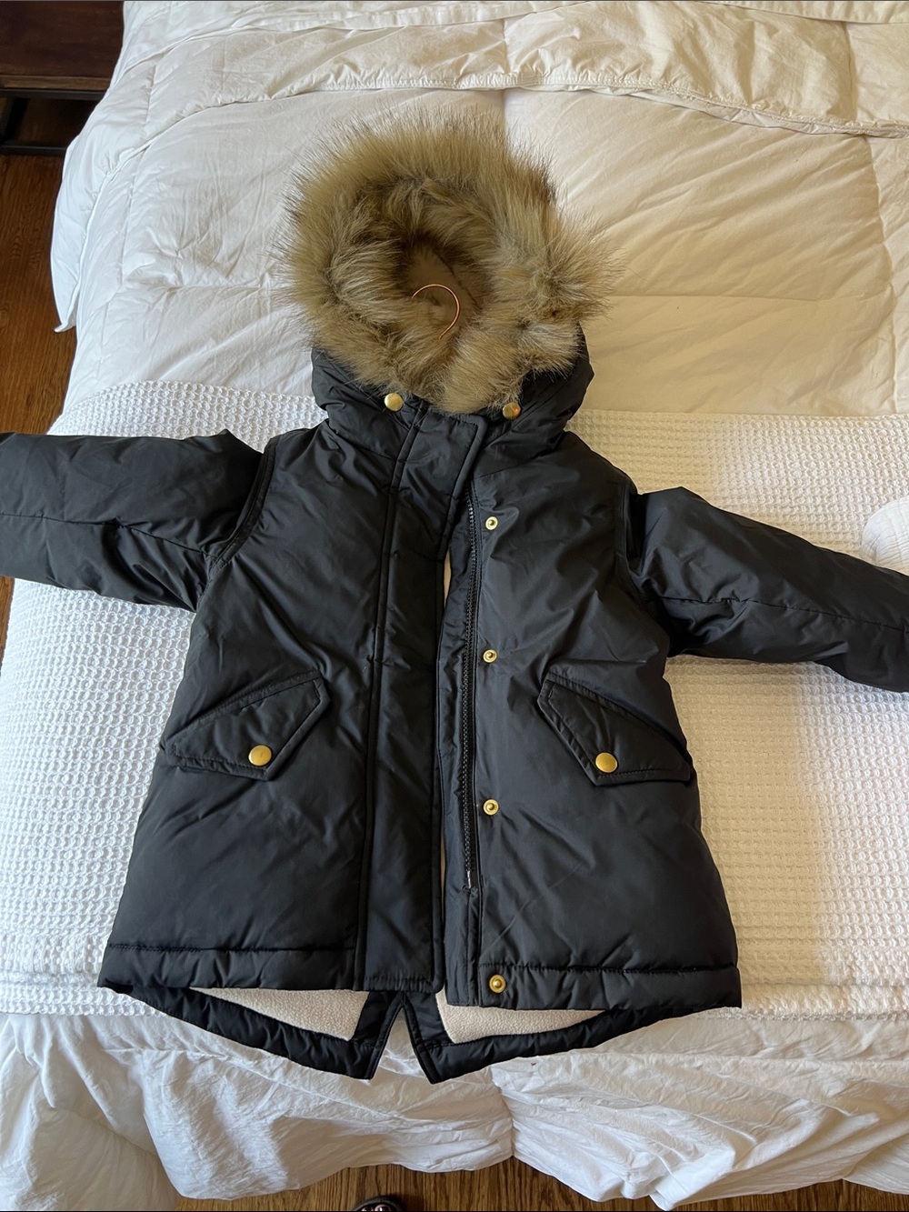 Crewcuts Black Puffer Jacket with Faux Fur Hood